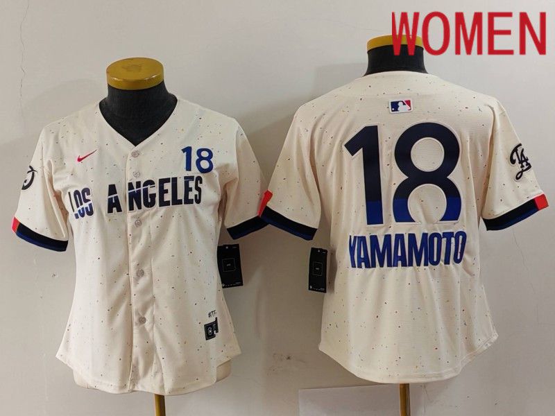 Women Los Angeles Dodgers #18 Yamamoto Cream Fashion Nike Game MLB Jersey style 703
